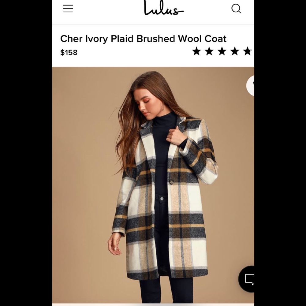 Cher Ivory Plaid Brushed Wool Coat